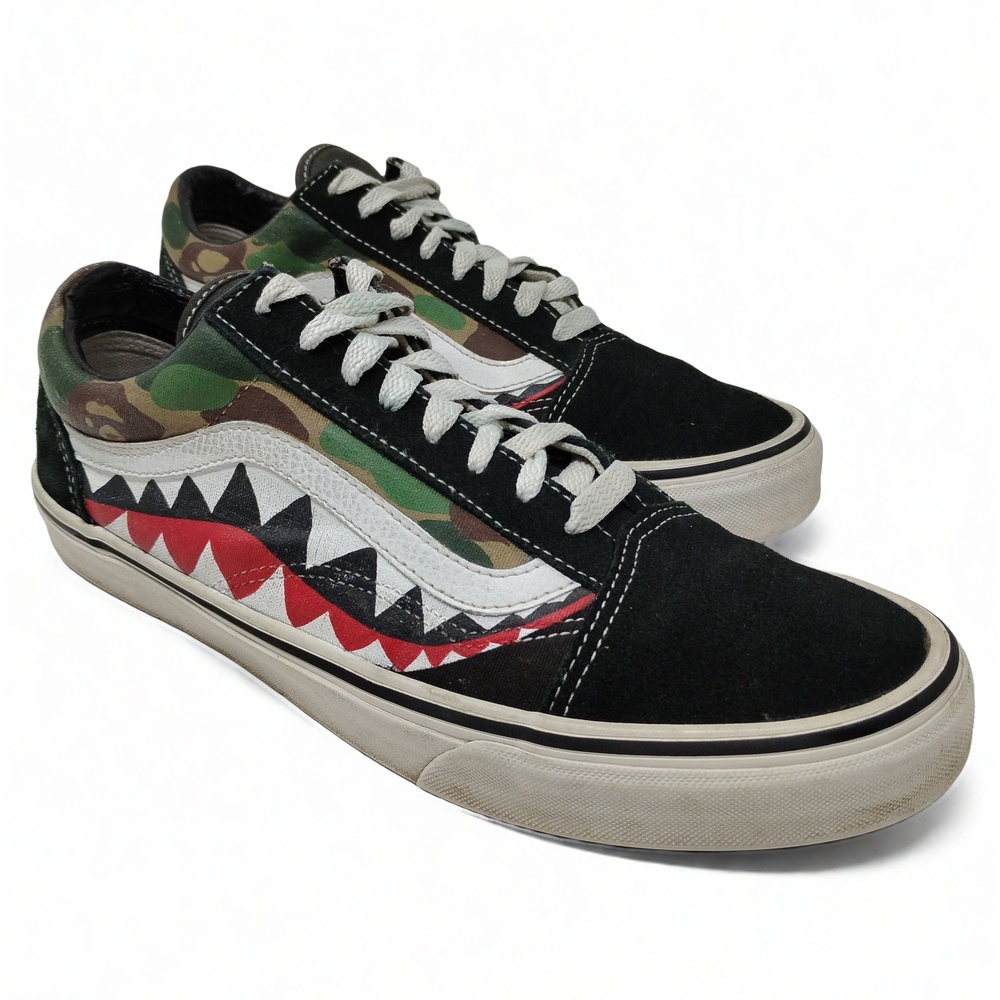 Vans Old Skool Custom Bape Shark Teeth Camo Sneakers Mens 9.5 Streetwear Skate